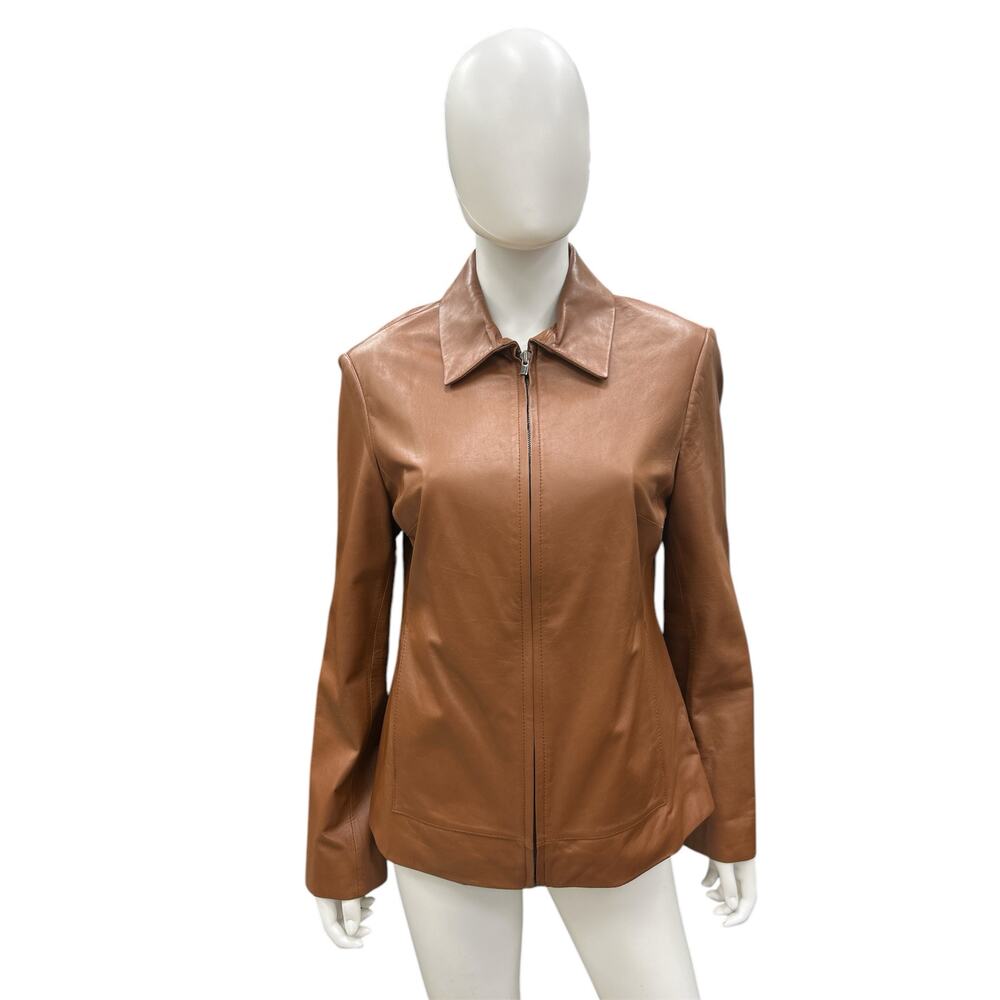 Anne Klein Jacket Women’s Size Small Leather with Collar in Terracotta